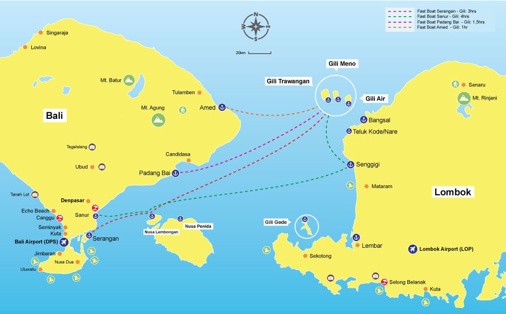 fast boat to gili route map